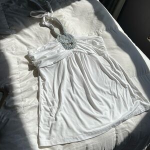 White House Black Market White Halter Tank with Beaded Neck